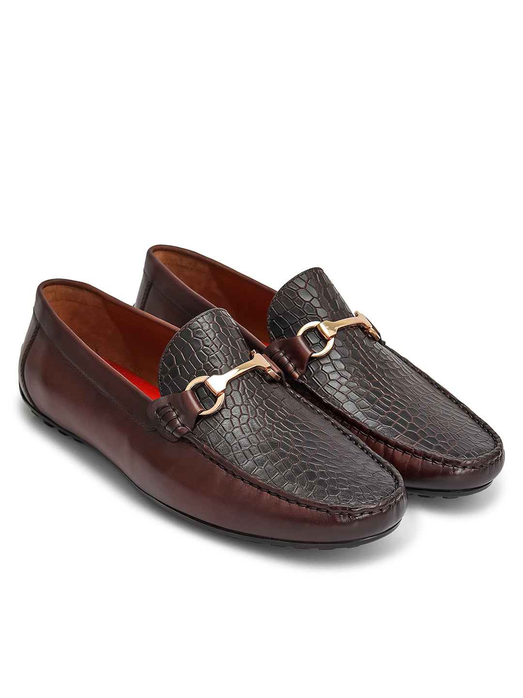 Brown Croco Textured Moccasins