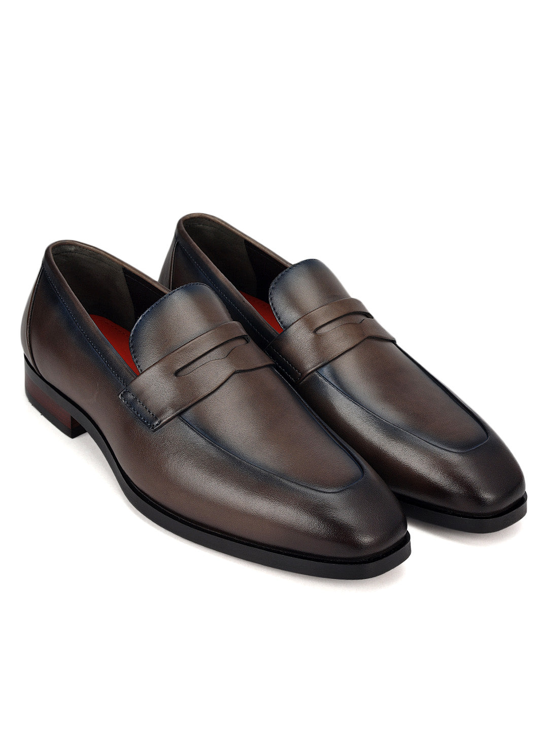 Grey Leather Loafers With Panel