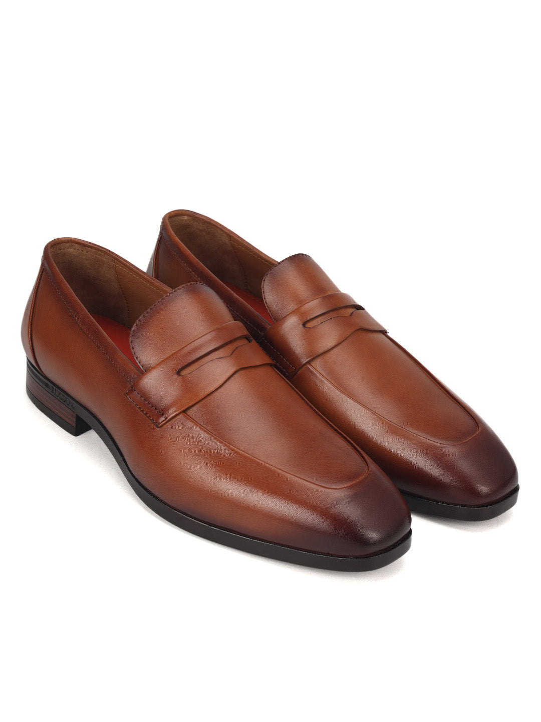 Tan Leather Loafers With Panel