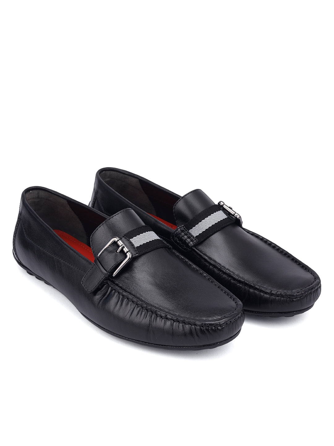 Black Buckle Stripe Moccasins