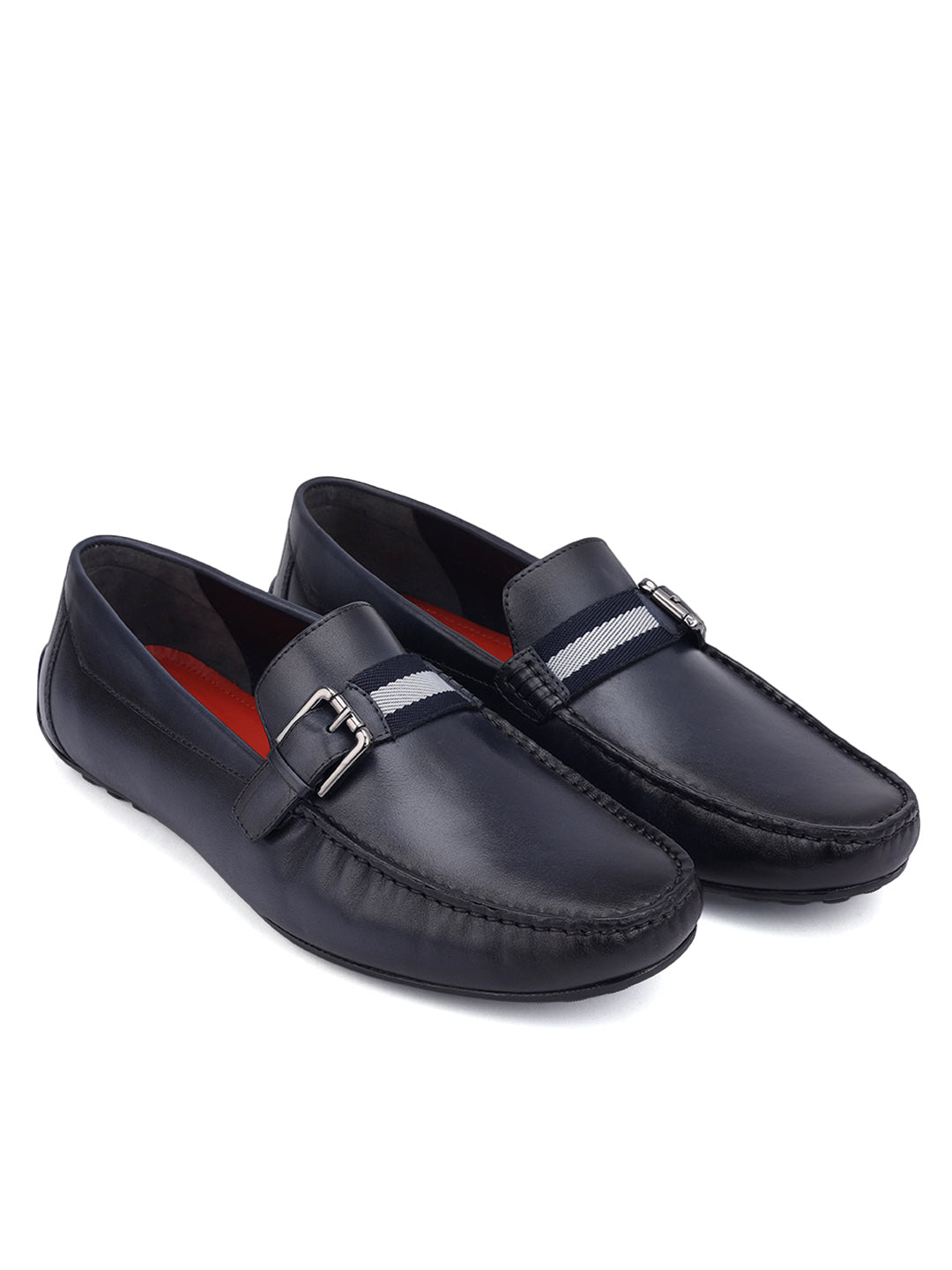 Blue Buckle Stripe Moccasins