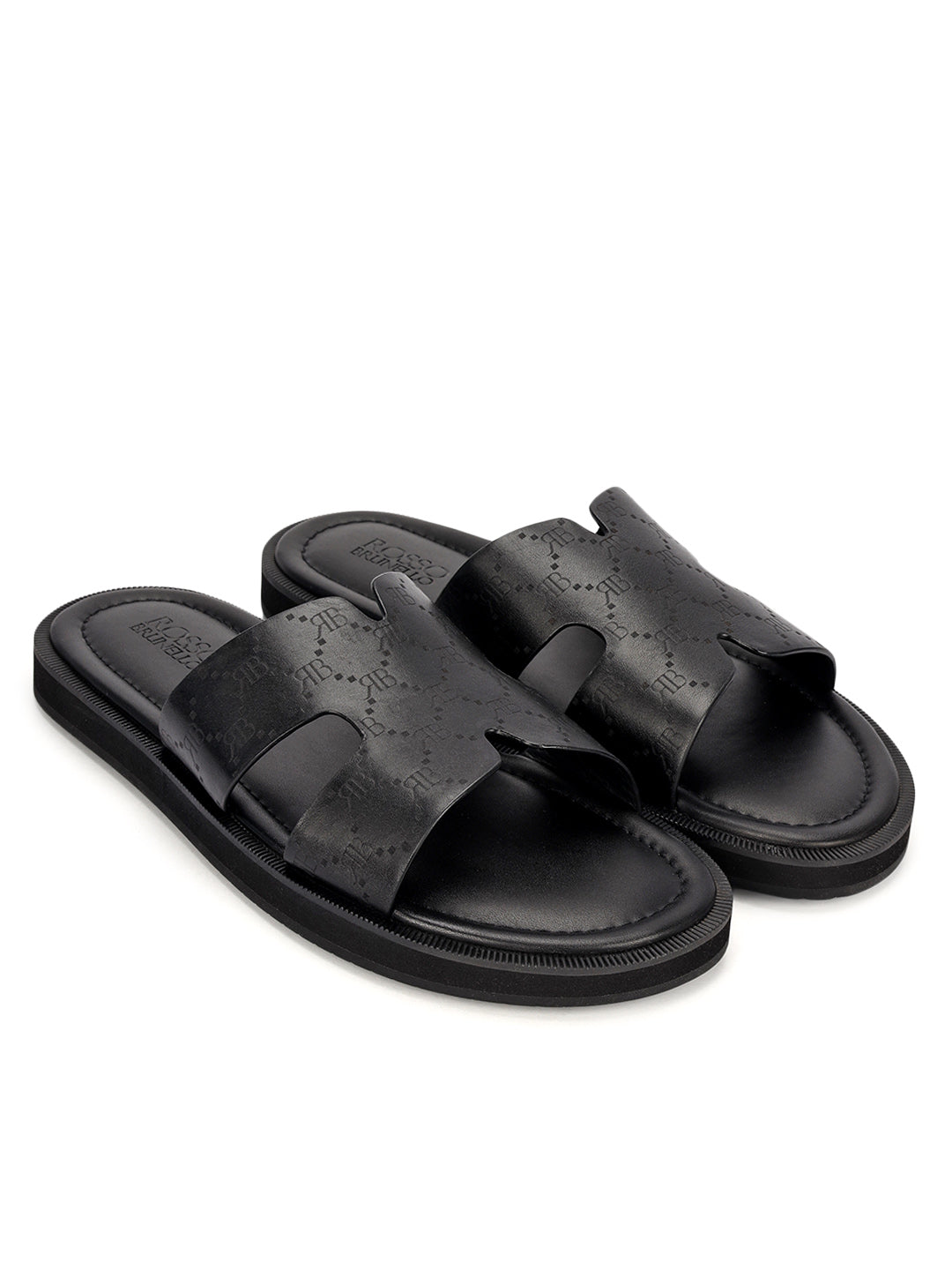 Black Monogram Leather Slippers