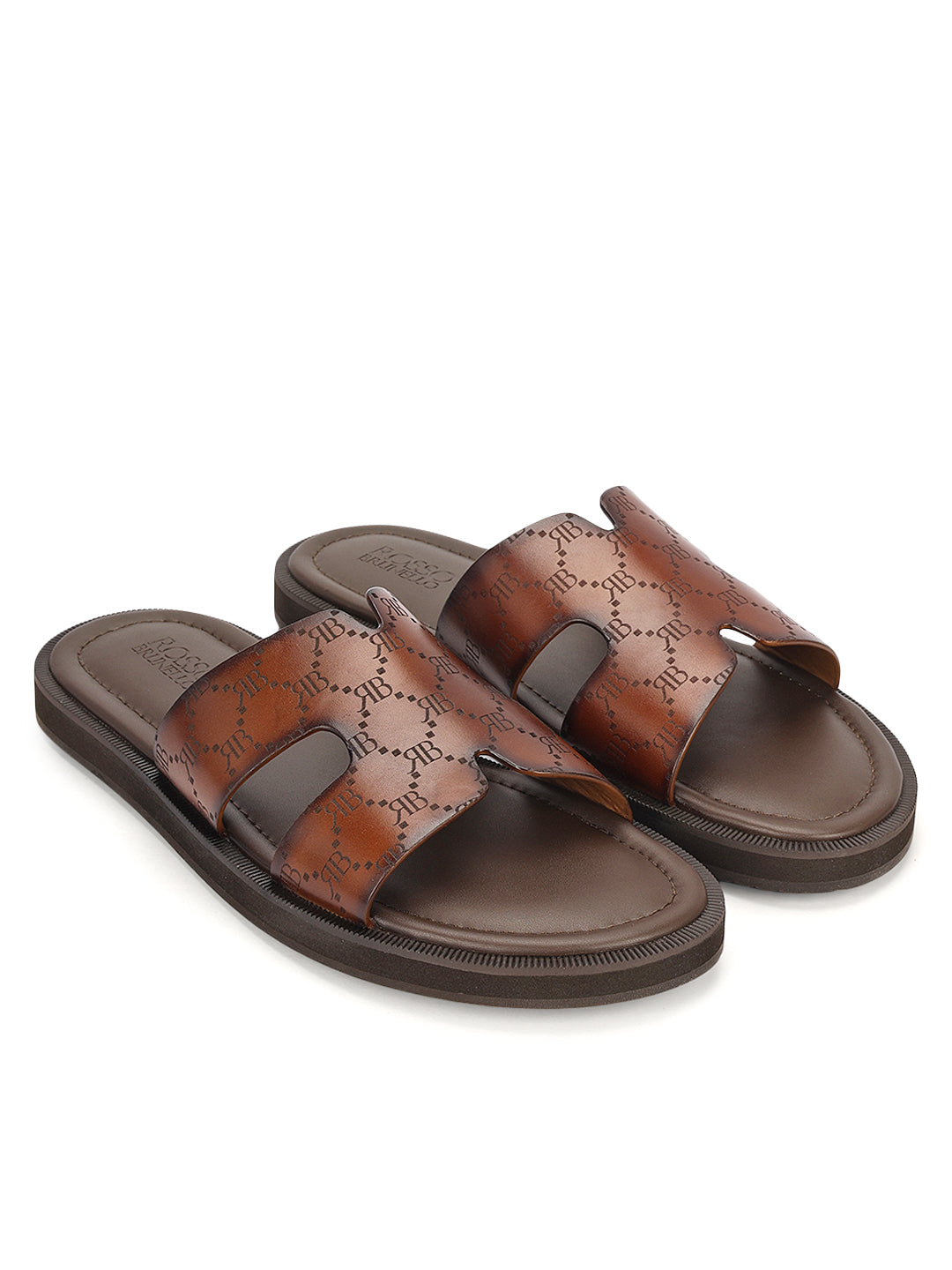Tan Monogram Leather Slippers