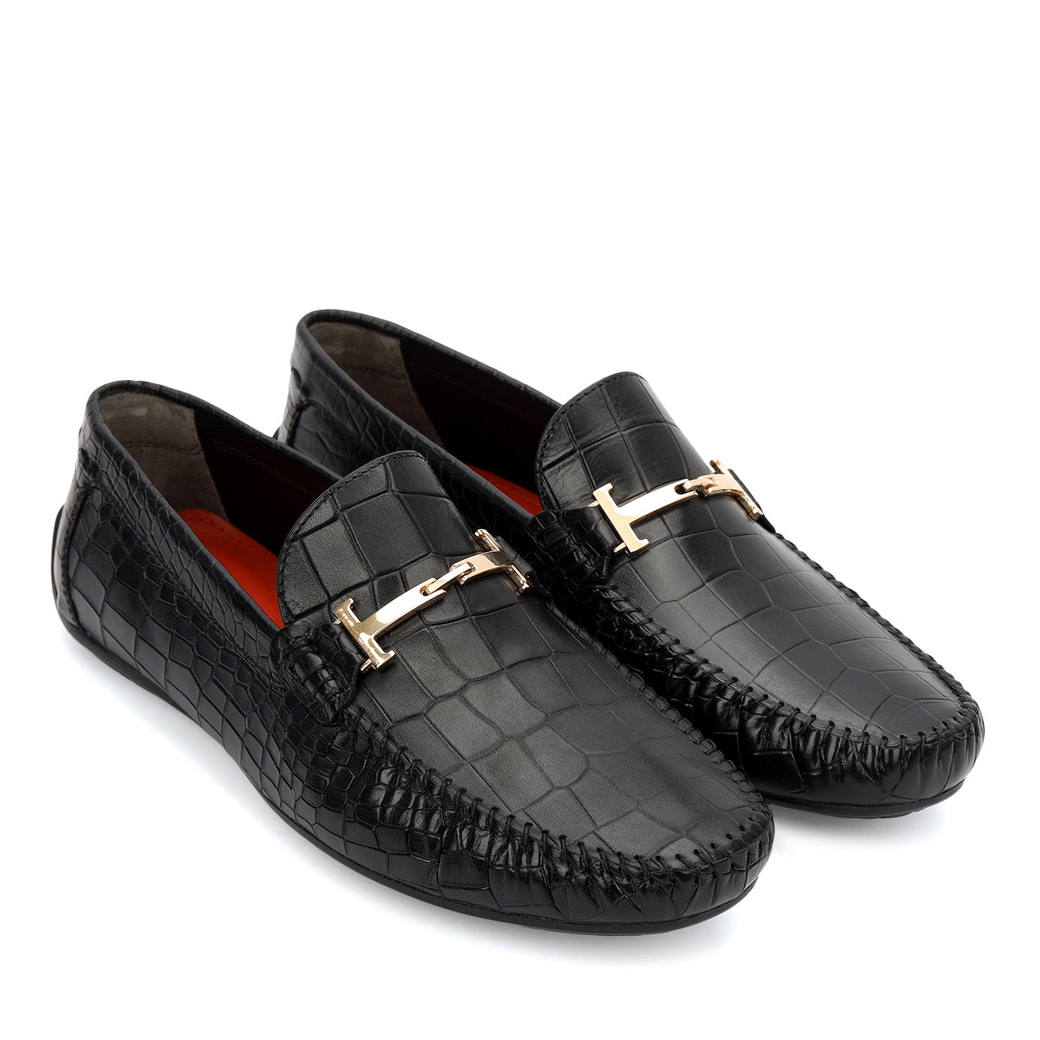Black Croco Textured Moccasins