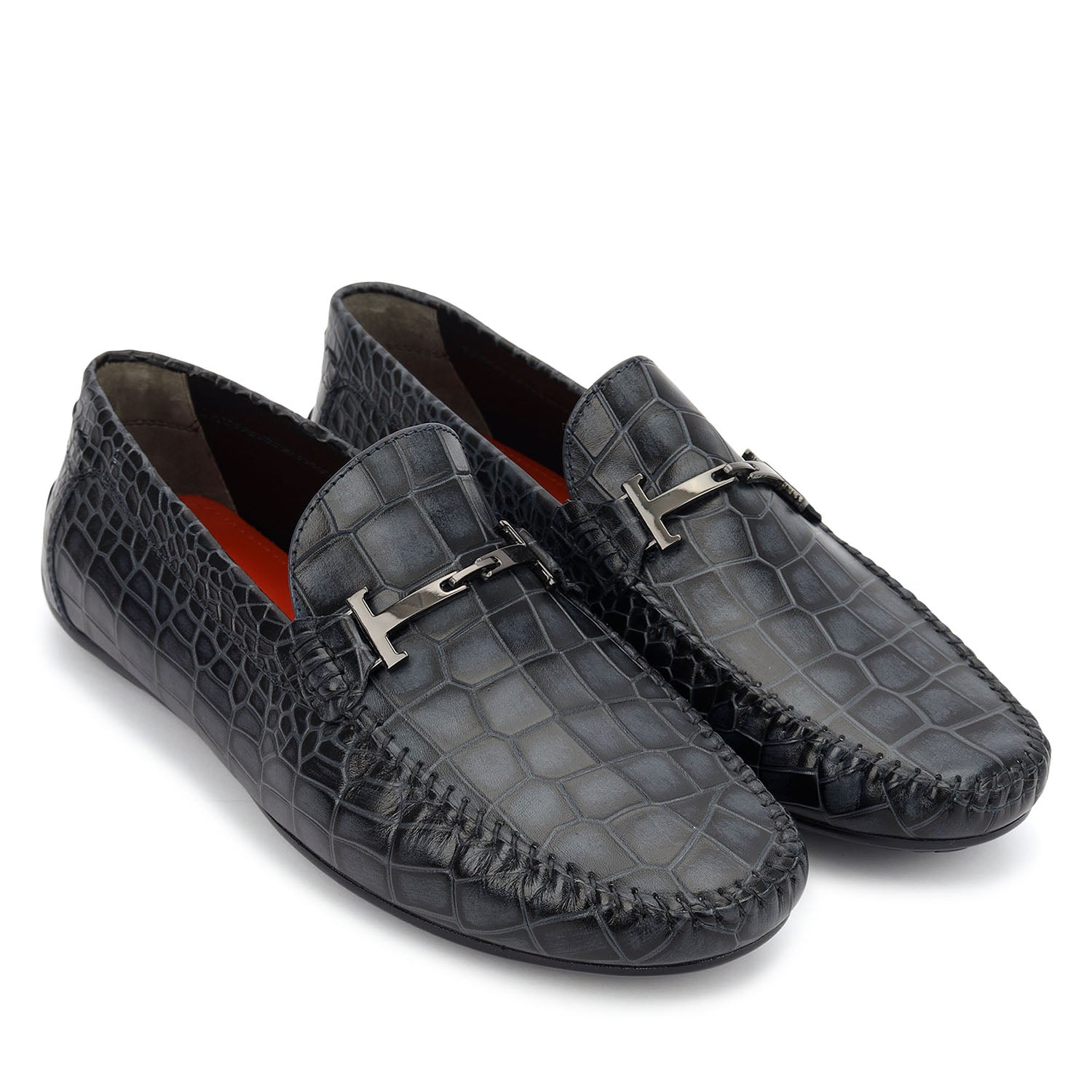 Blue Croco Textured Moccasins