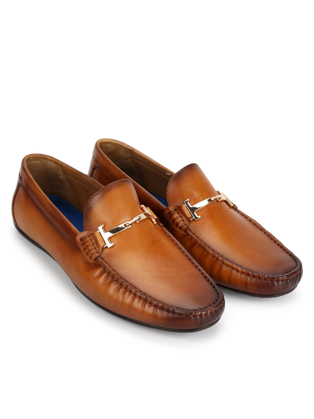 Tan Leather Moccasins With Buckle