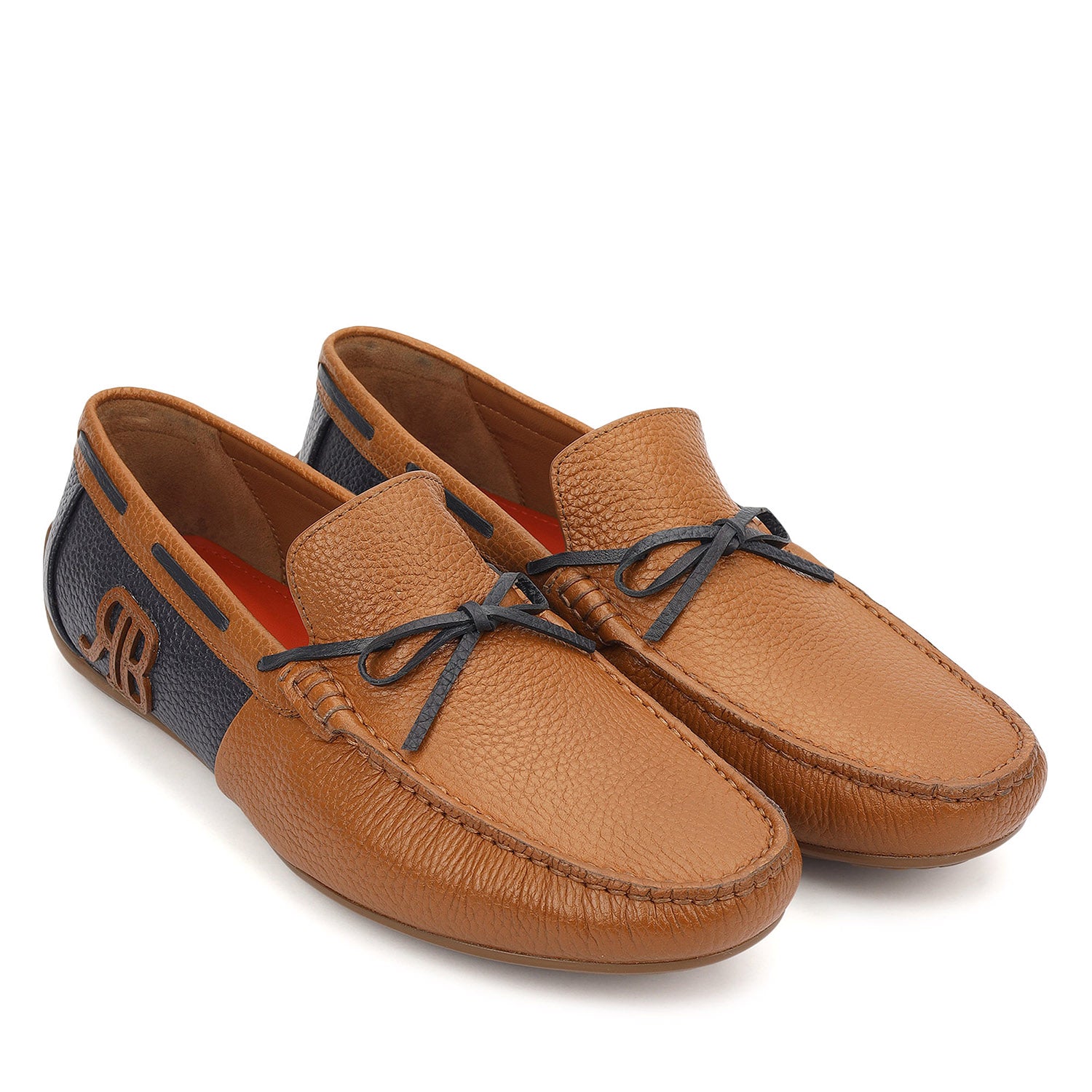 Tan Leather Moccasins With Knot Detail