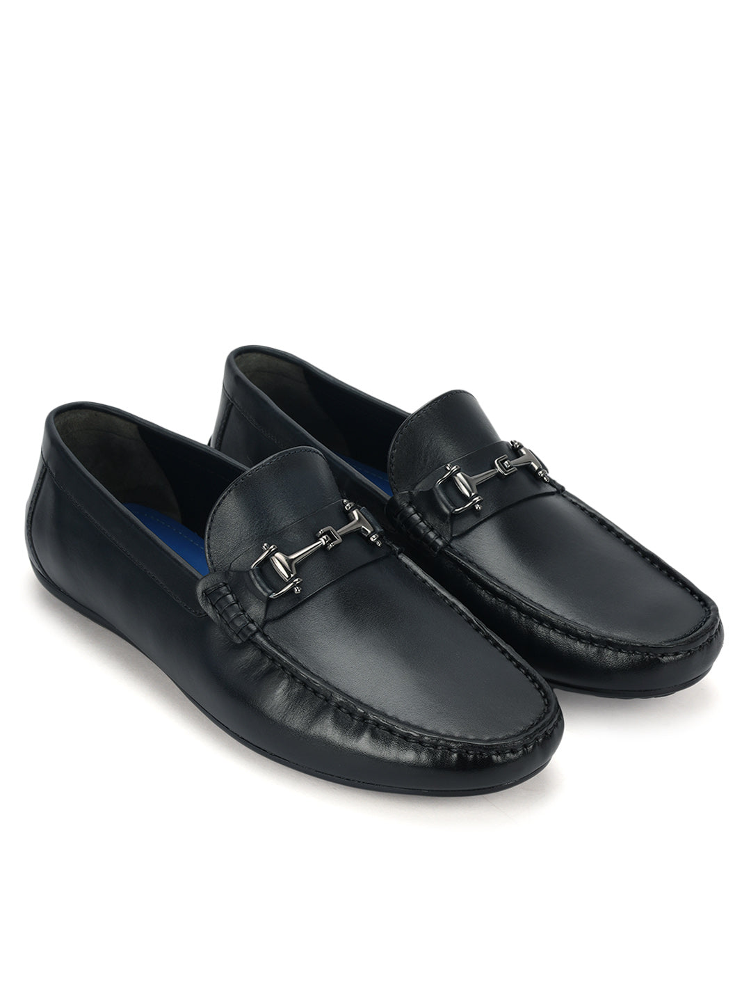 Blue Leather Moccasins With Buckle