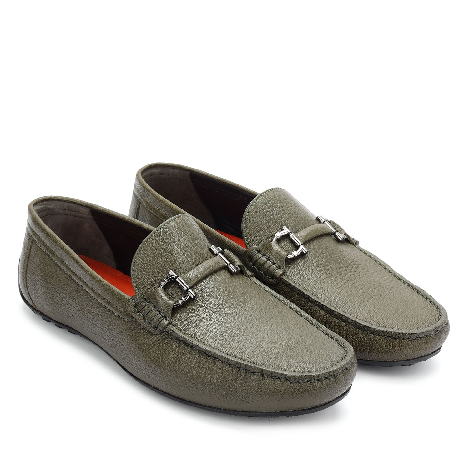 Green Buckle Detail Moccasins