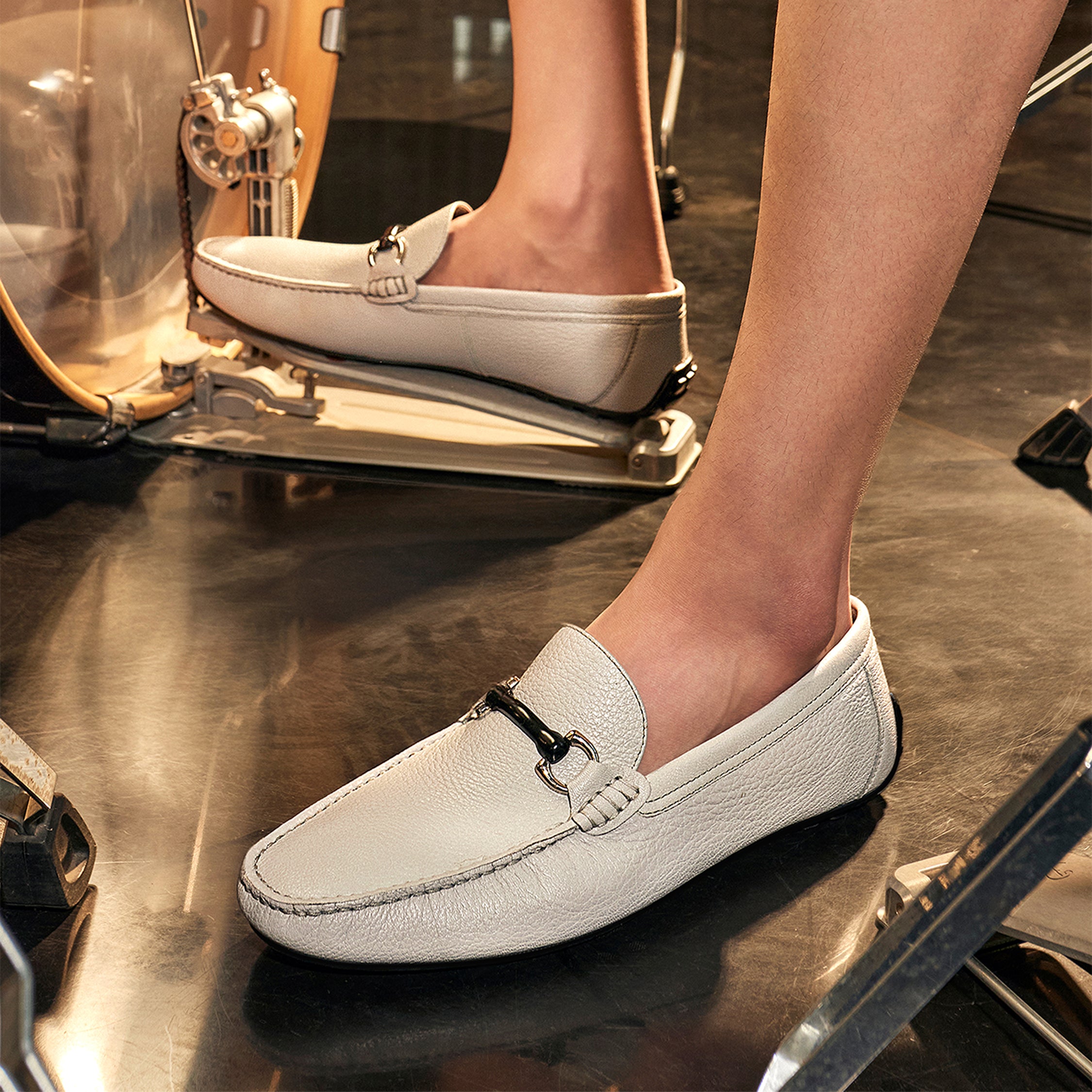 Grey Buckle Detail Moccasins