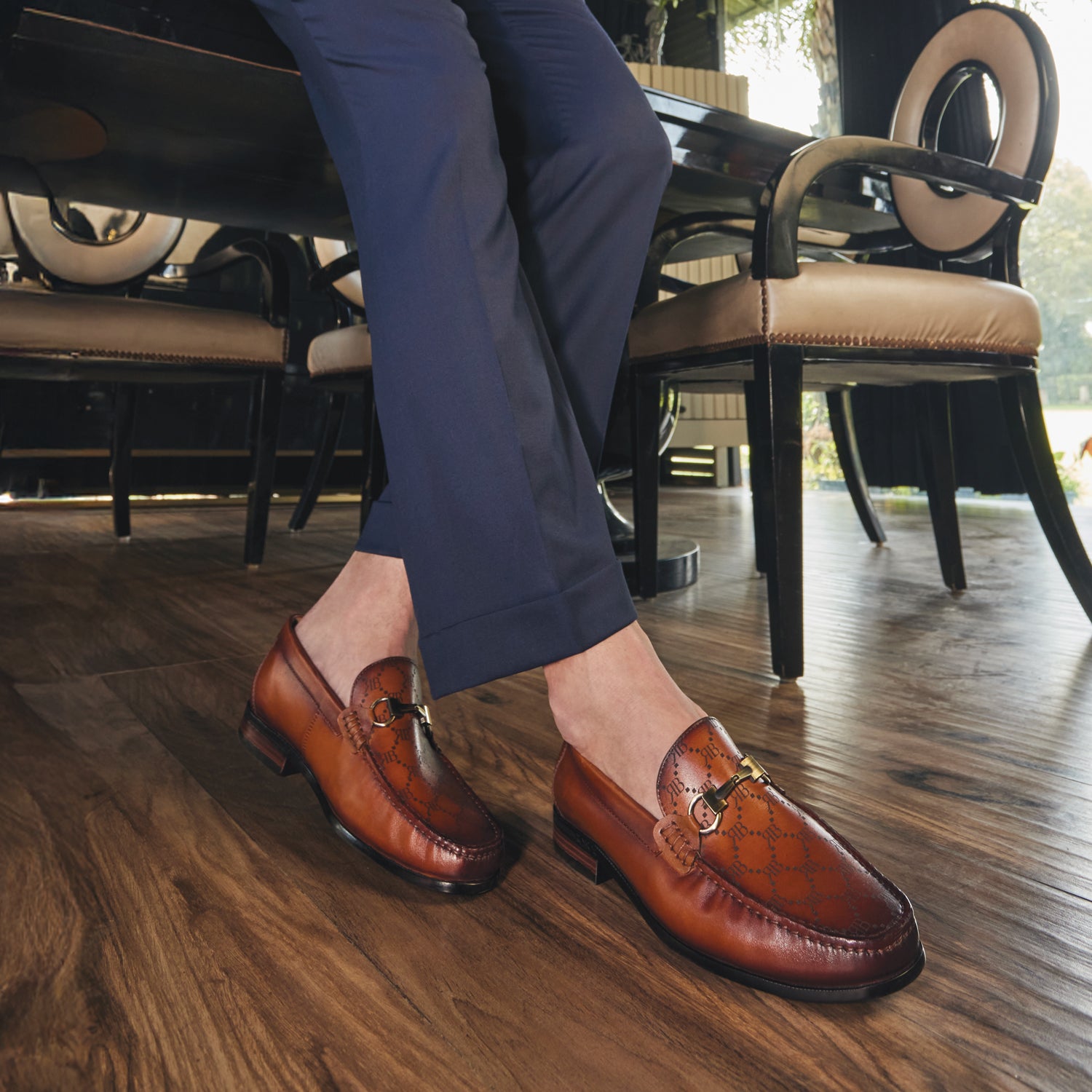 Tan Monogram Leather Loafers